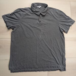 James Perse Sueded Jersey Polo Shirt Mens Size 5 Gray Supima‎ Cotton Made in USA